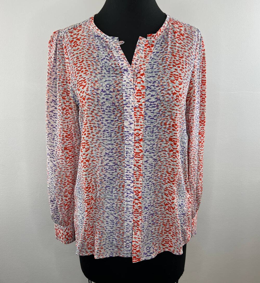 REISS Purple Red Printed Button-Down Long Sleeve Lightweight Chiffon Blouse 6